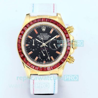 Japan-Made Rolex Daytona 43mm Ruby Bezel and Gold Case Replica Watch 